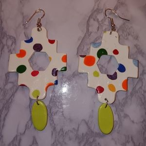 Earrings Polka Dot 🌈 Rainbow Lime Colored Dangle Southwest Fun Fancy Pierced